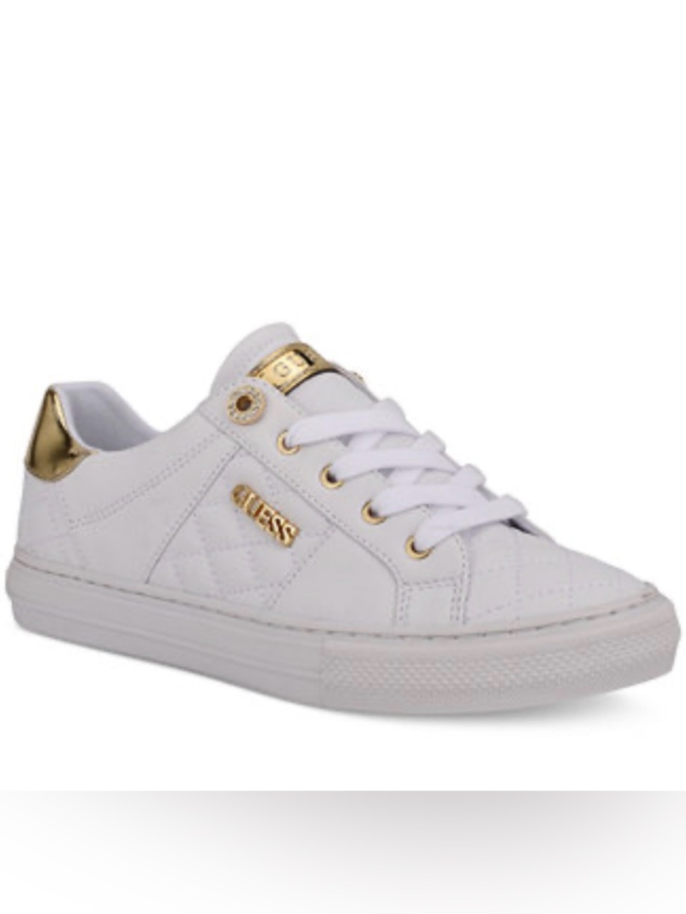 New in box! GUESS White Quilted Low-Top Sneakers I with Gold Hardware